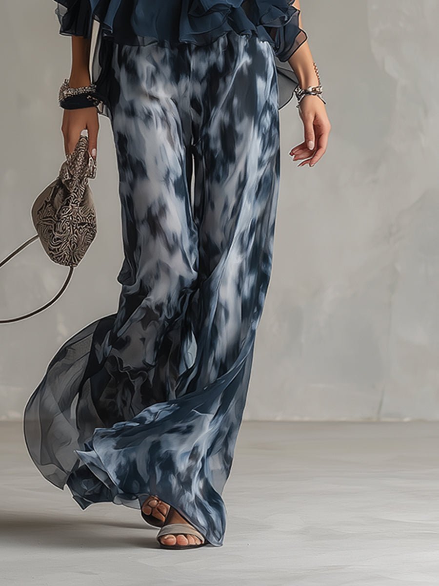 Tatum | Women's Halter Neck Ruffle Top Wide Leg Pants Set - Tie Dye - Image 6
