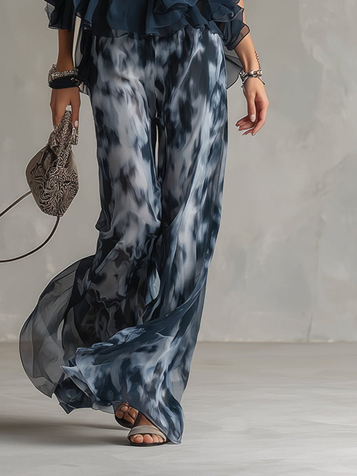 Tatum | Women's Halter Neck Ruffle Top Wide Leg Pants Set - Tie Dye - Image 6