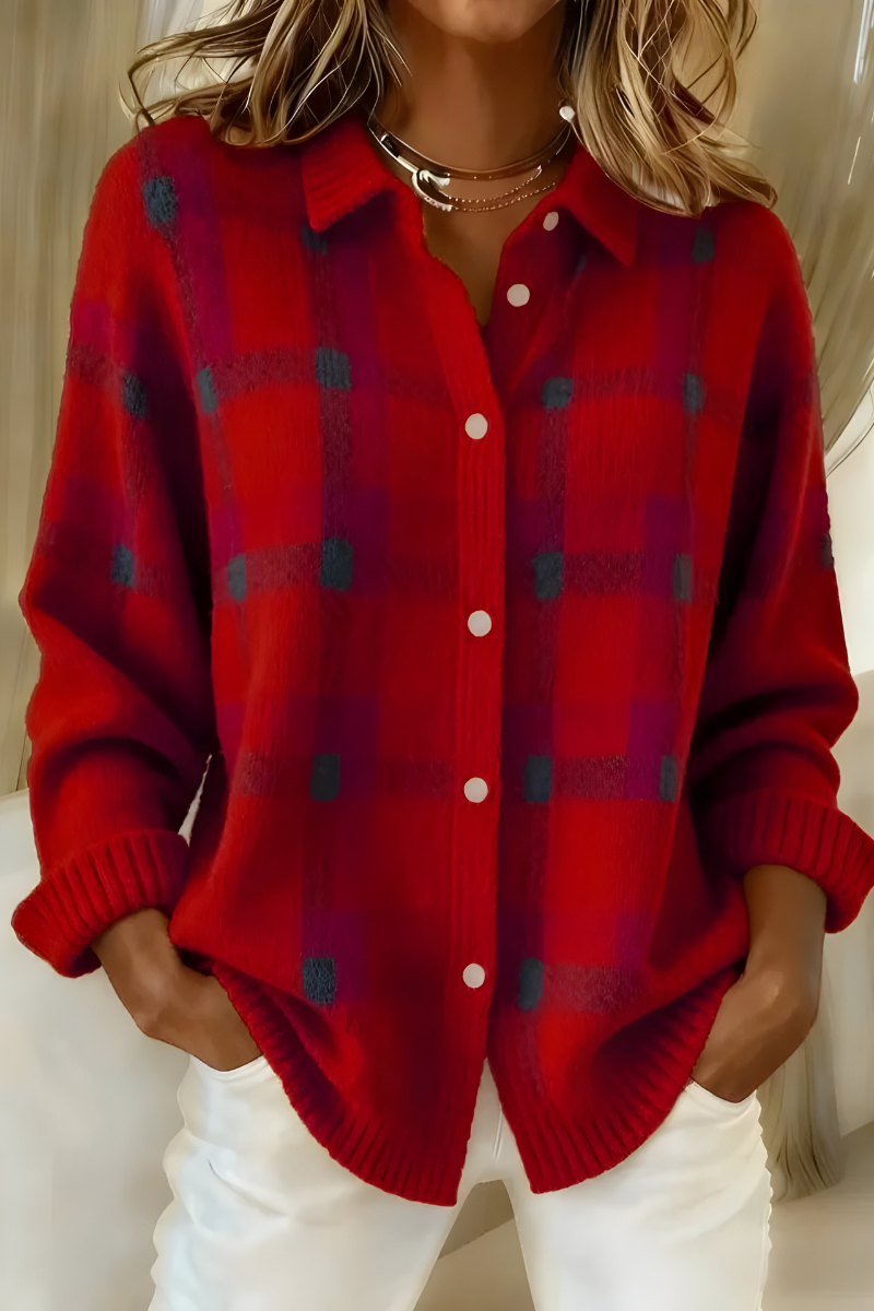 Tavara | Women's Plaid Button-Up Sweater Cardigan - Orange - Image 2
