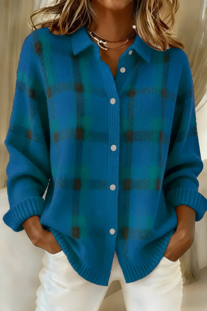 Tavara | Women's Plaid Button-Up Sweater Cardigan - Orange - Image 6