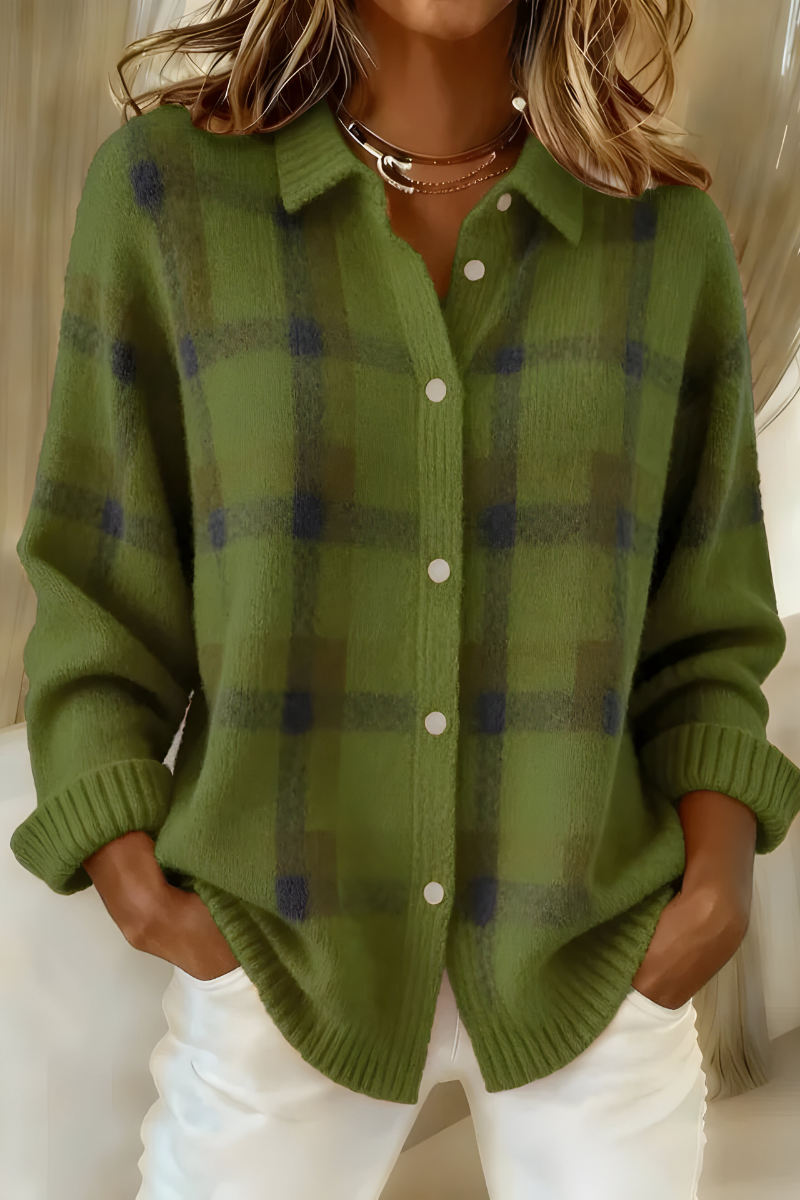 Tavara | Women's Plaid Button-Up Sweater Cardigan - Orange - Image 7