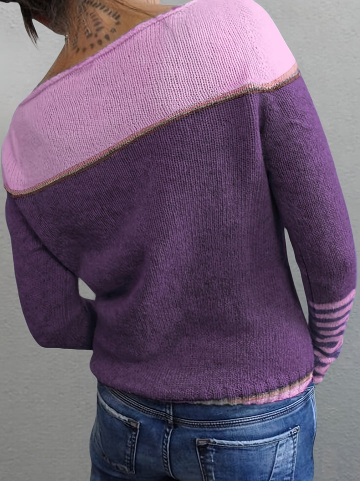 Tavitha | Women's Striped Boat Neck Knit Sweater - Grey - Image 10