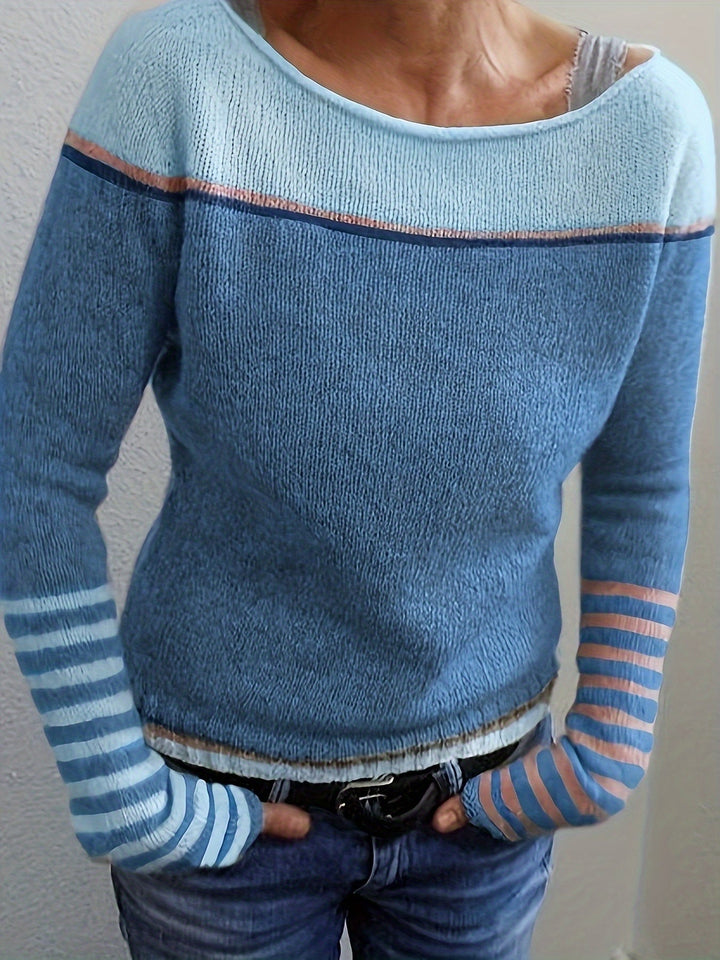 Tavitha | Women's Striped Boat Neck Knit Sweater - Grey - Image 11