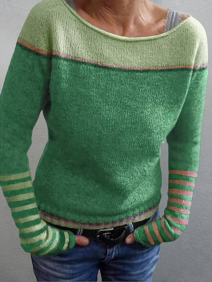 Tavitha | Women's Striped Boat Neck Knit Sweater - Grey - Image 12