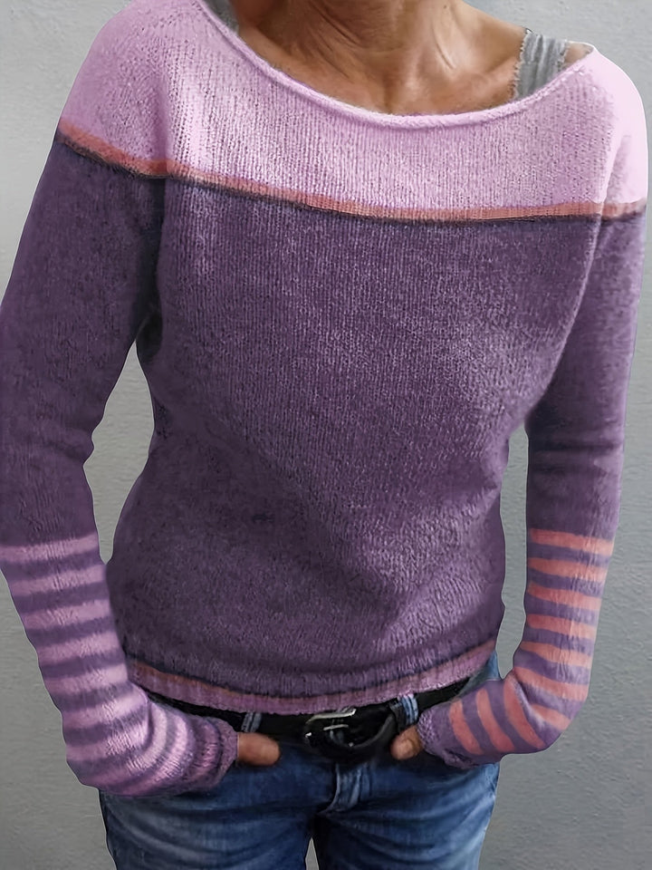 Tavitha | Women's Striped Boat Neck Knit Sweater - Grey - Image 13