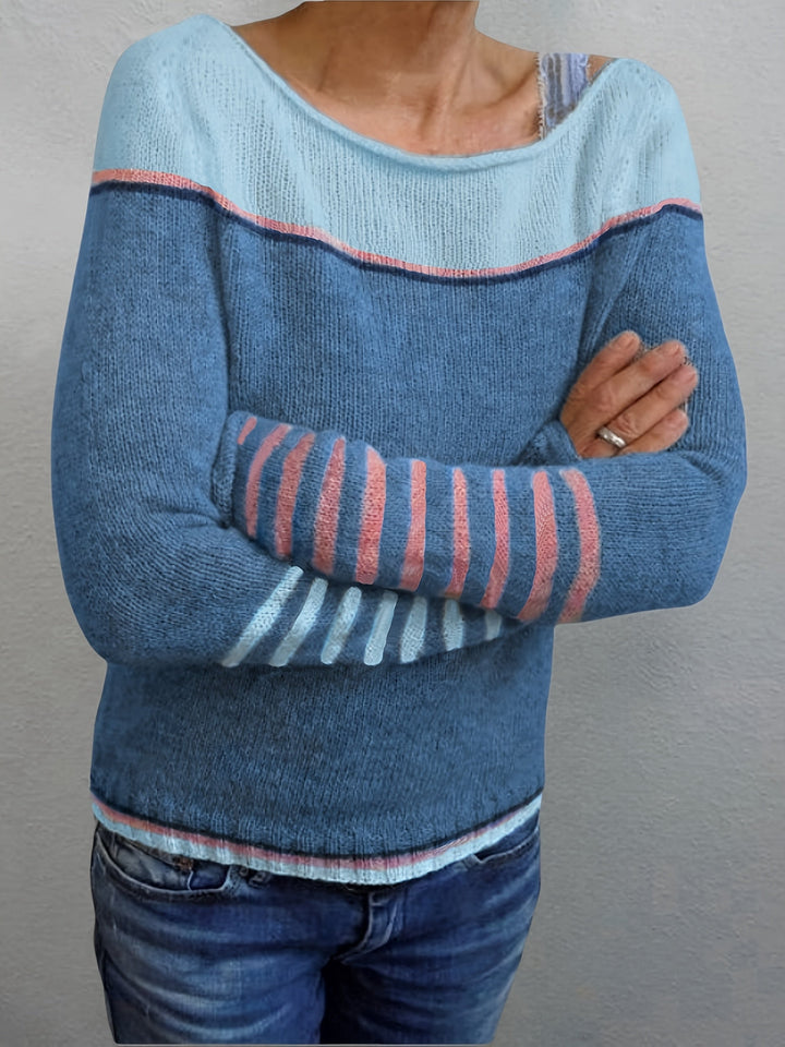 Tavitha | Women's Striped Boat Neck Knit Sweater - Grey - Image 5