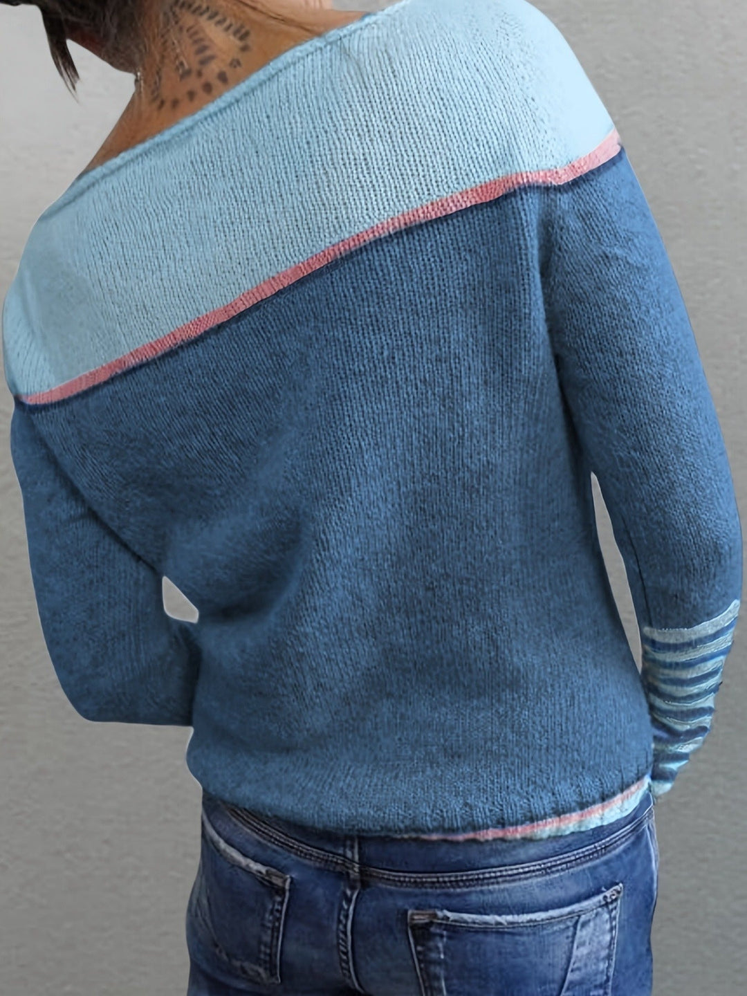 Tavitha | Women's Striped Boat Neck Knit Sweater - Grey - Image 6