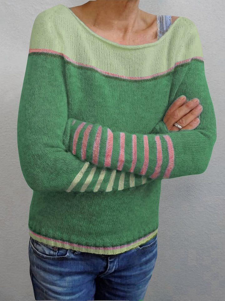 Tavitha | Women's Striped Boat Neck Knit Sweater - Grey - Image 7
