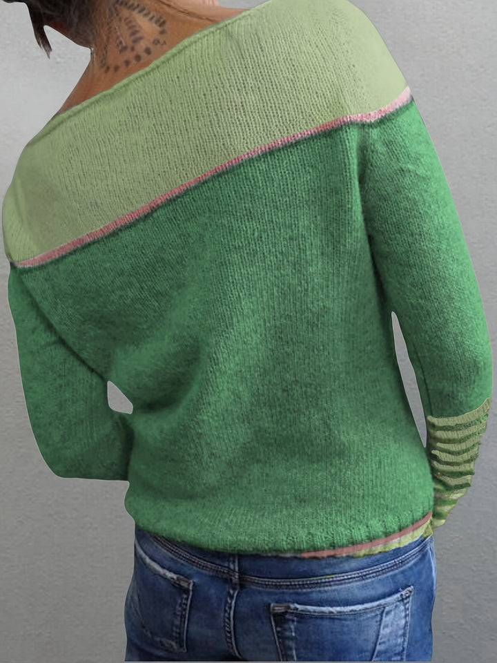 Tavitha | Women's Striped Boat Neck Knit Sweater - Grey - Image 8