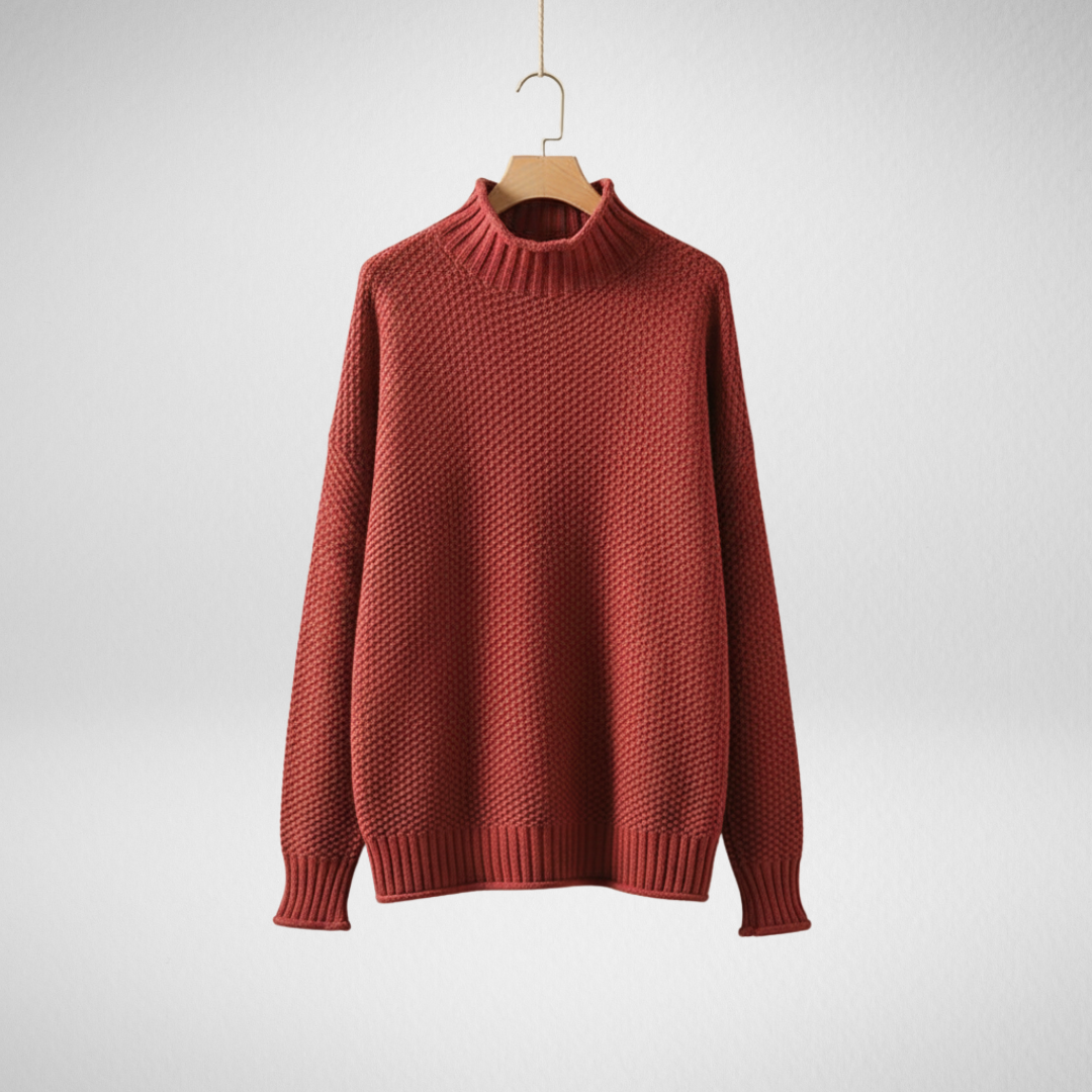Thalia | Women's Mock Neck Knit Pullover Sweater - Burgundy - Image 1