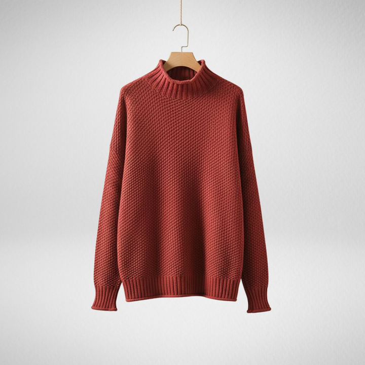 Thalia | Women's Mock Neck Knit Pullover Sweater - Burgundy - Image 1