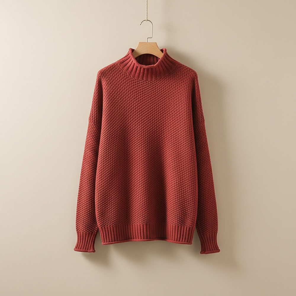 Thalia | Women's Mock Neck Knit Pullover Sweater - Burgundy - Image 2