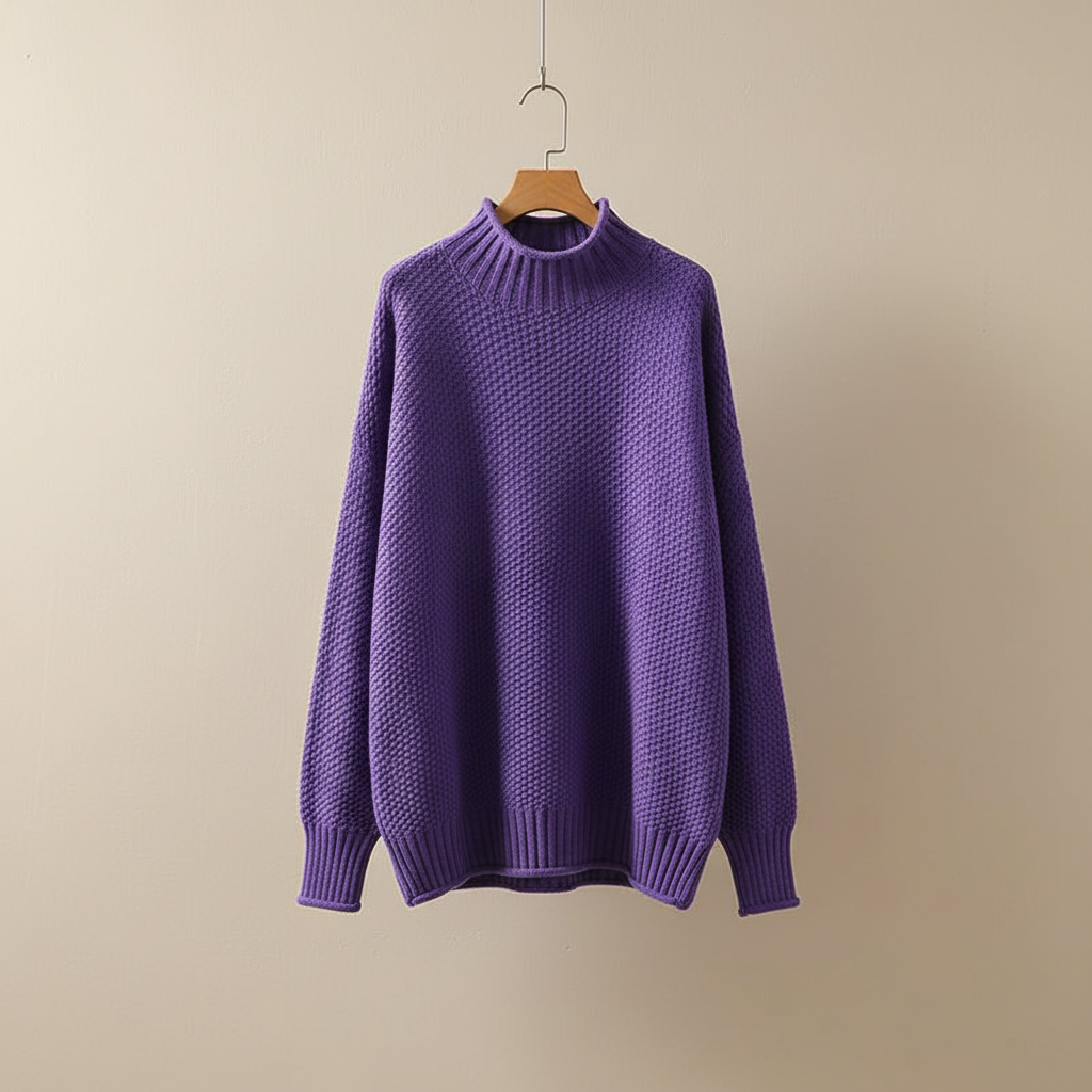 Thalia | Women's Mock Neck Knit Pullover Sweater - Burgundy - Image 3