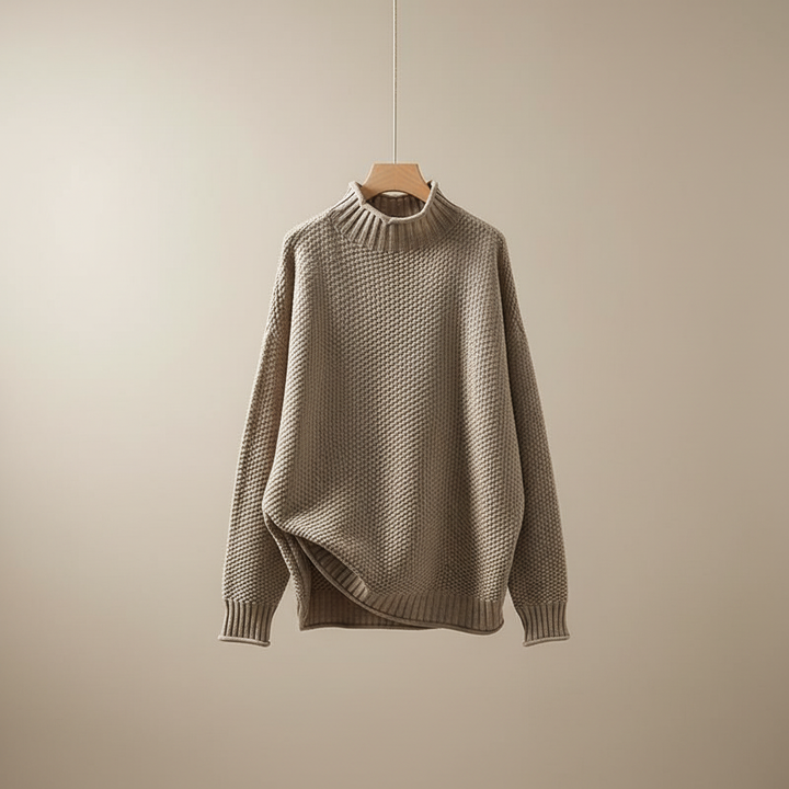 Thalia | Women's Mock Neck Knit Pullover Sweater - Burgundy - Image 6
