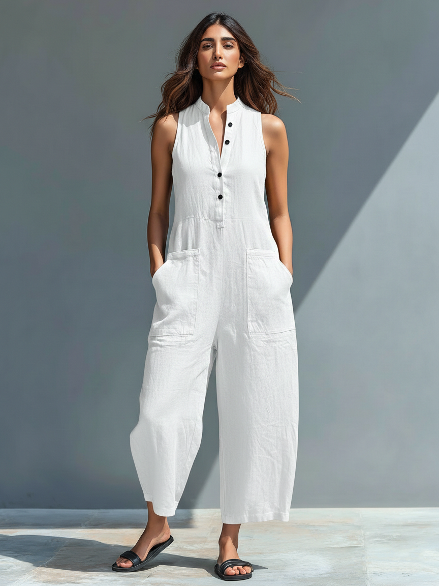 Thalia | Women's Sleeveless Mandarin Collar Jumpsuit - Black - Image 7