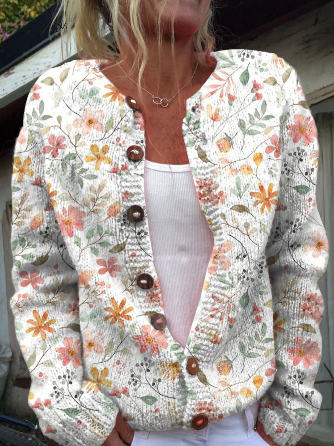 Thessaly | Women's Floral Print Open Front Cardigan - Image 1