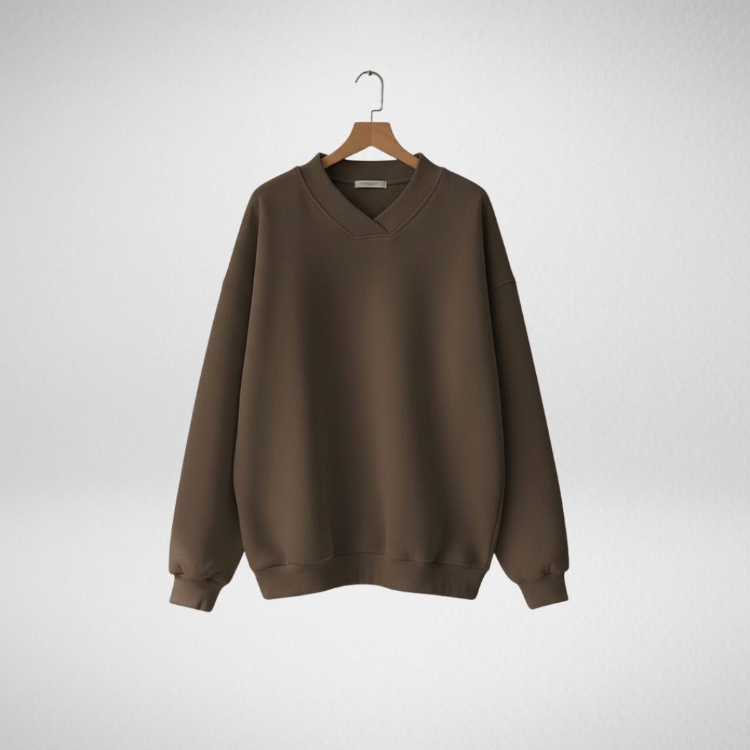 Thessaly | Women's Oversized V-Neck Pullover Sweater - Brown - Image 1