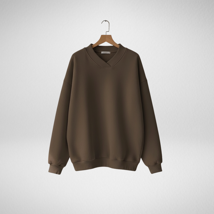 Thessaly | Women's Oversized V-Neck Pullover Sweater - Brown - Image 1