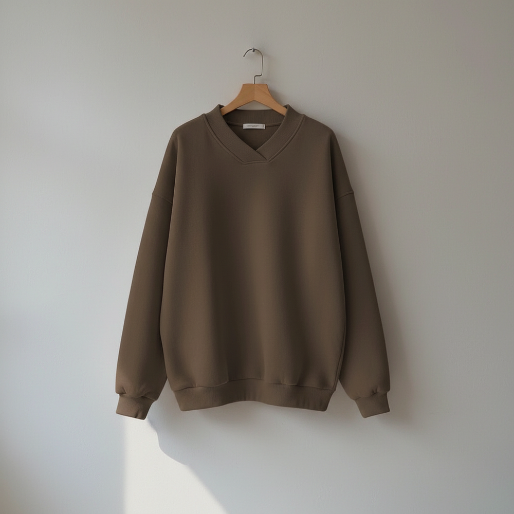 Thessaly | Women's Oversized V-Neck Pullover Sweater - Brown - Image 2