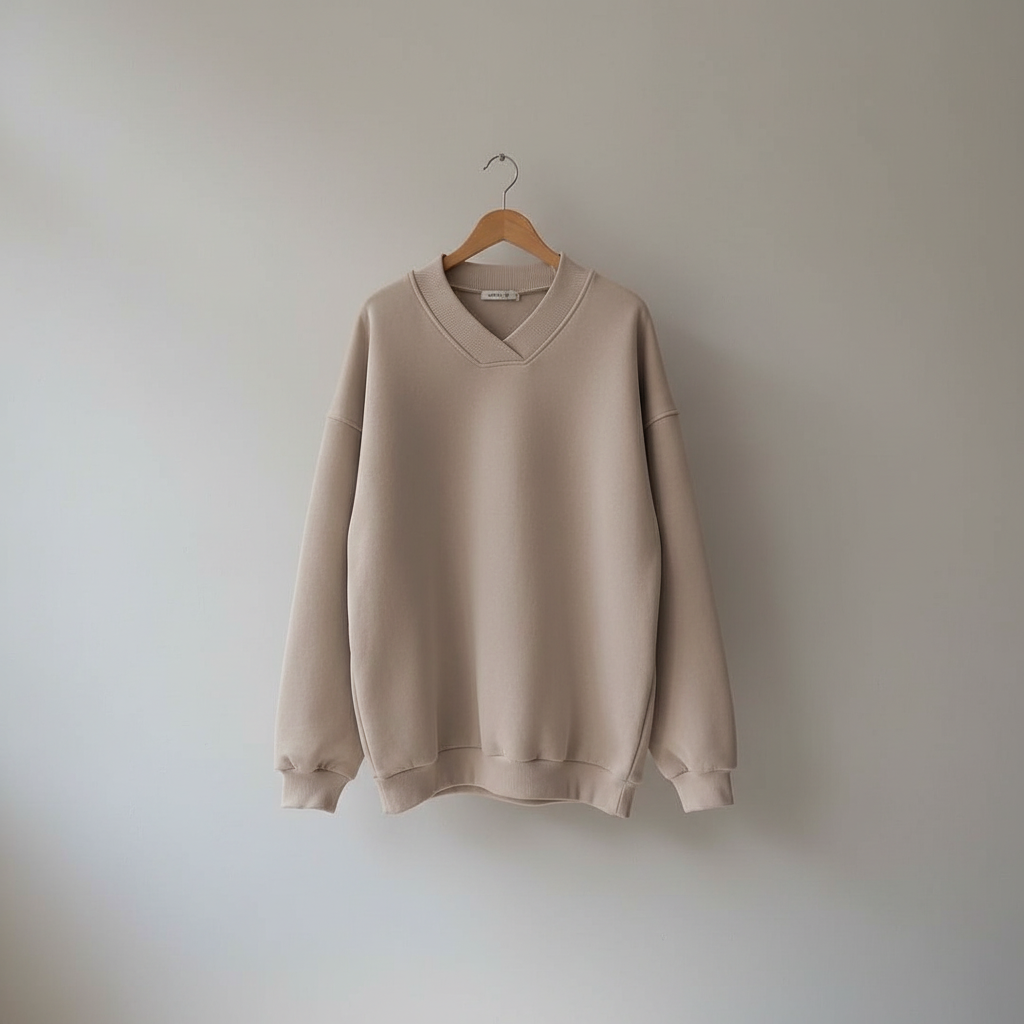 Thessaly | Women's Oversized V-Neck Pullover Sweater - Brown - Image 3