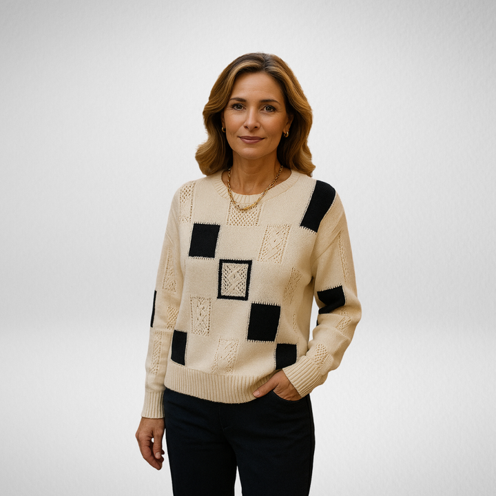 Thessaly | Women's Patchwork Knit Pullover Sweater - Image 1