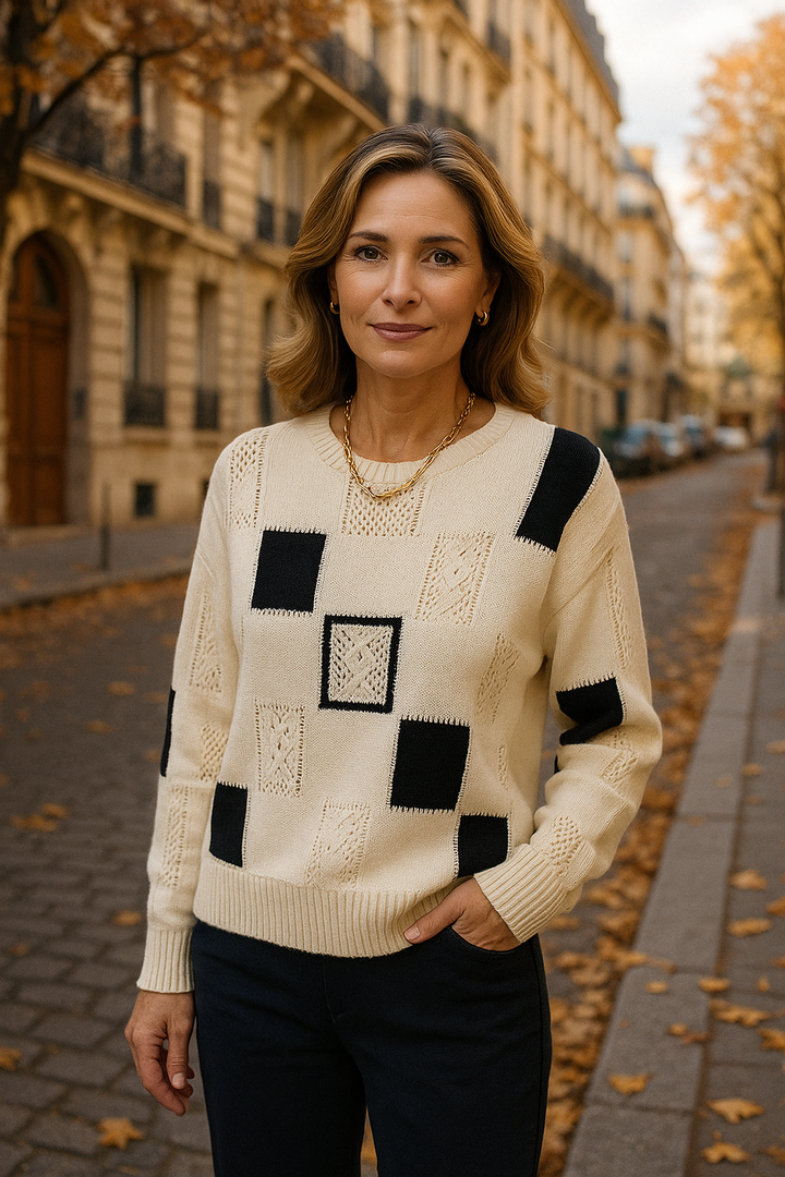 Thessaly | Women's Patchwork Knit Pullover Sweater - Image 2