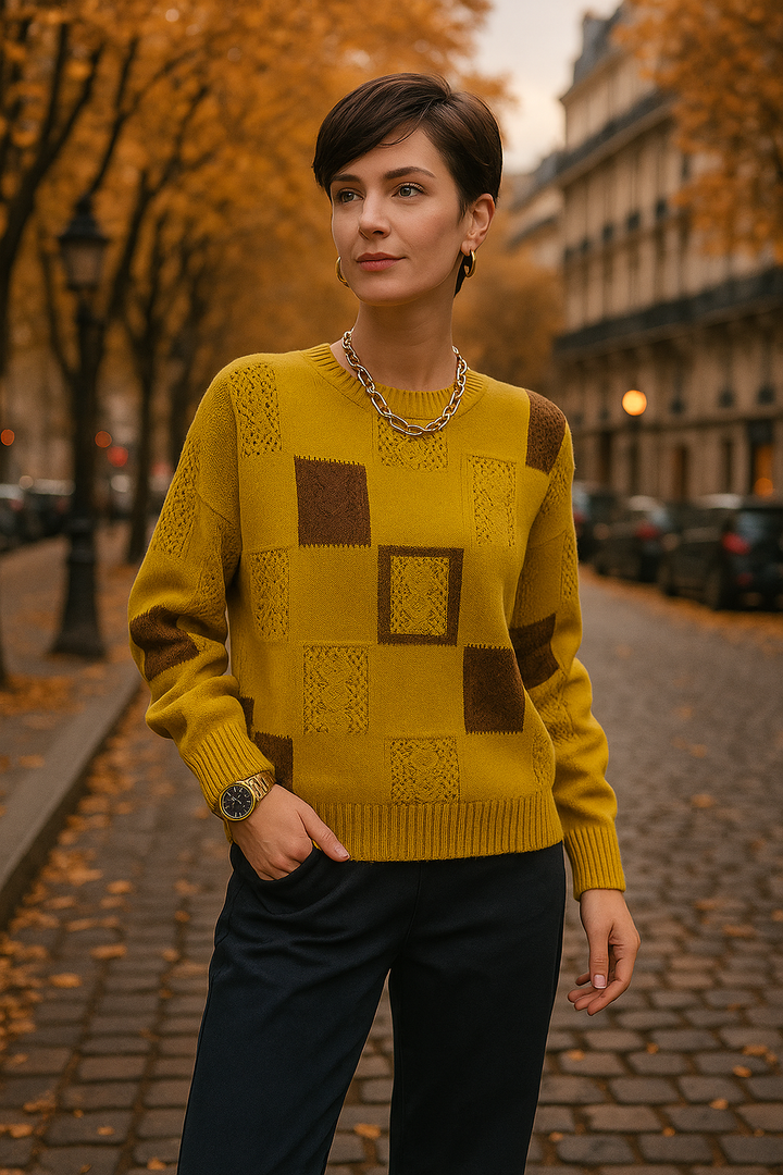 Thessaly | Women's Patchwork Knit Pullover Sweater - Image 3