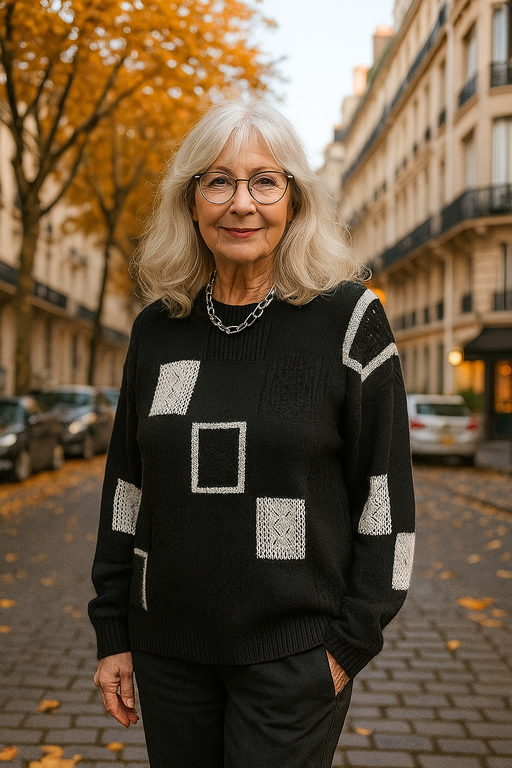 Thessaly | Women's Patchwork Knit Pullover Sweater - Image 4