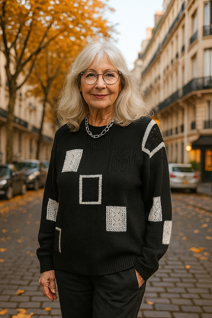 Thessaly | Women's Patchwork Knit Pullover Sweater - Image 4