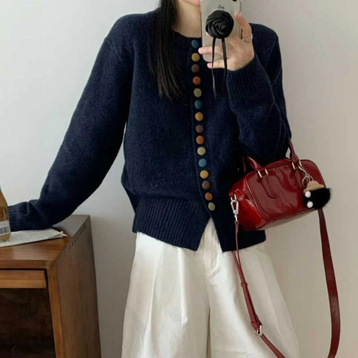 Thessira | Women's Button-Front Cardigan Sweater - Cream - Image 3