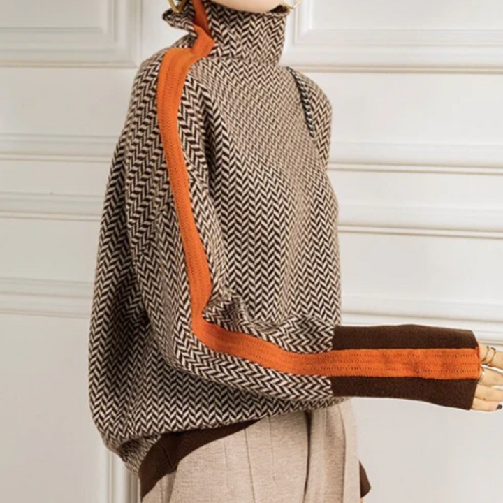 Threnody | Women's Herringbone Turtleneck Sweater - Image 1