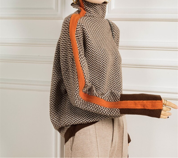 Threnody | Women's Herringbone Turtleneck Sweater - Image 2