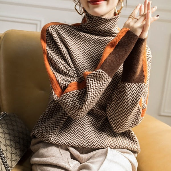 Threnody | Women's Herringbone Turtleneck Sweater - Image 3