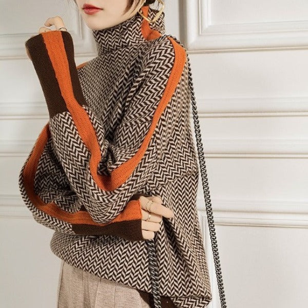 Threnody | Women's Herringbone Turtleneck Sweater - Image 4