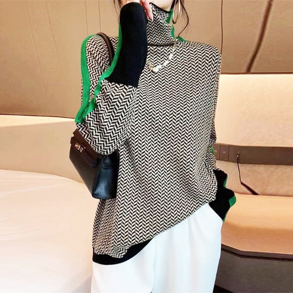 Threnody | Women's Herringbone Turtleneck Sweater - Image 5