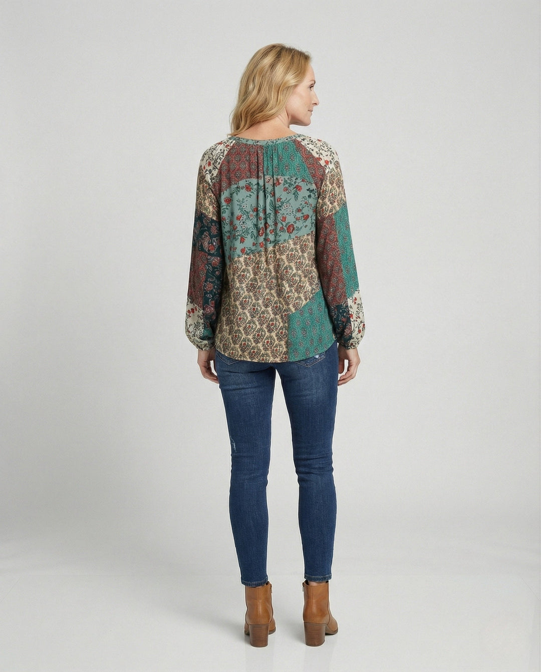 Tierney | Women's Boho Patchwork Long Sleeve Blouse - Image 3