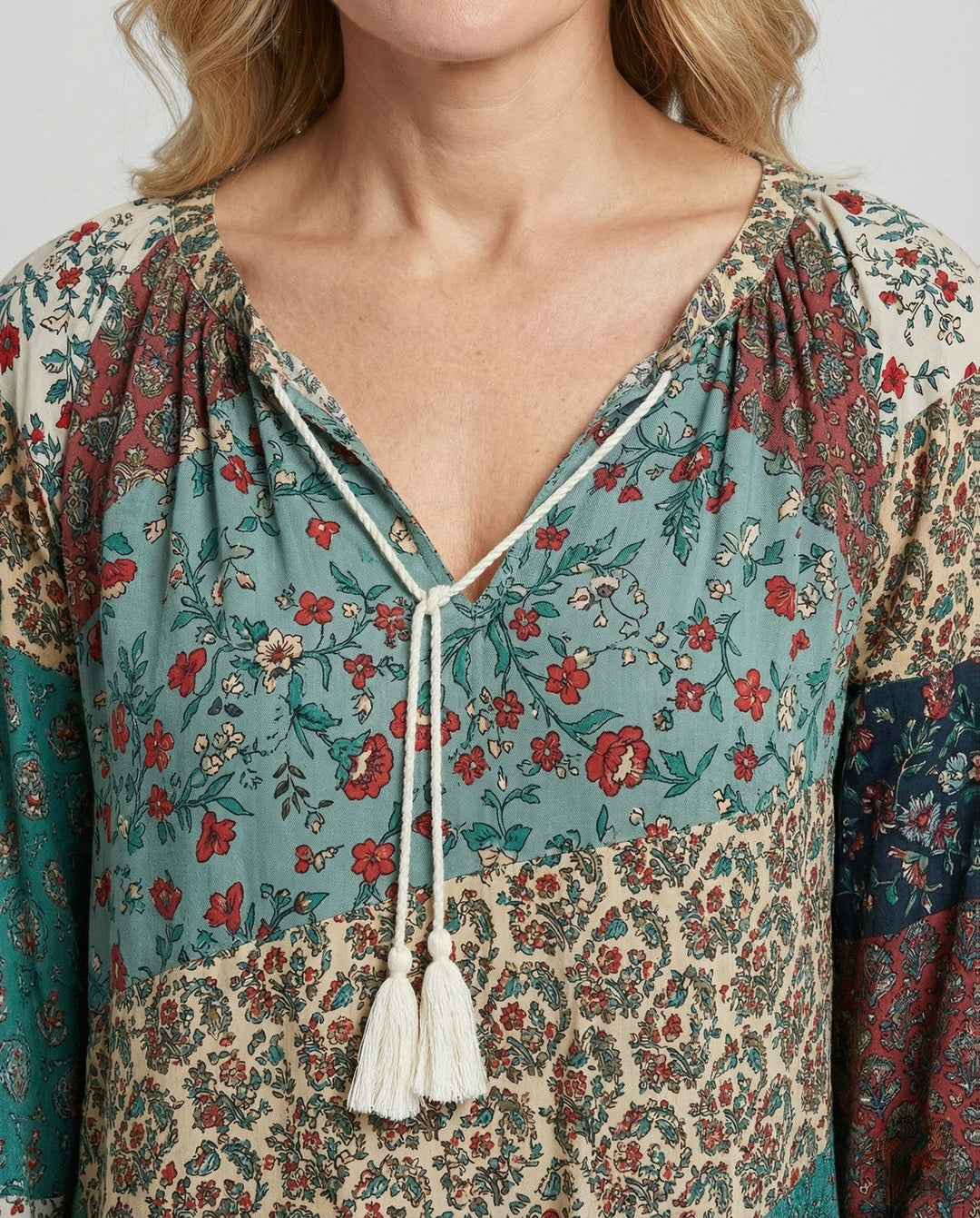 Tierney | Women's Boho Patchwork Long Sleeve Blouse - Image 4
