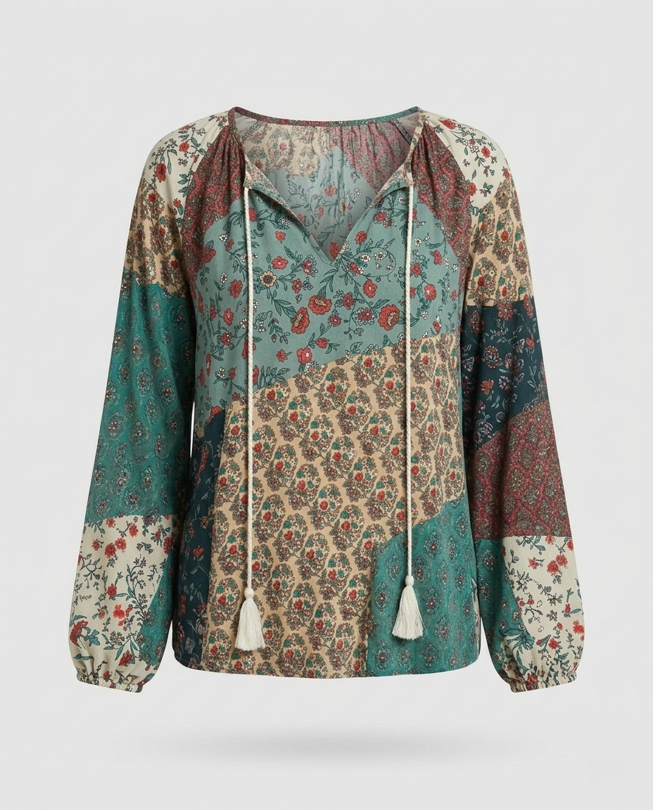 Tierney | Women's Boho Patchwork Long Sleeve Blouse - Image 5