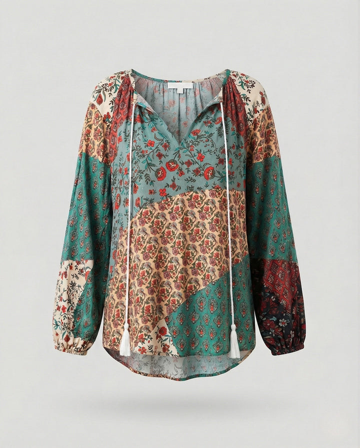 Tierney | Women's Boho Patchwork Long Sleeve Blouse - Image 7
