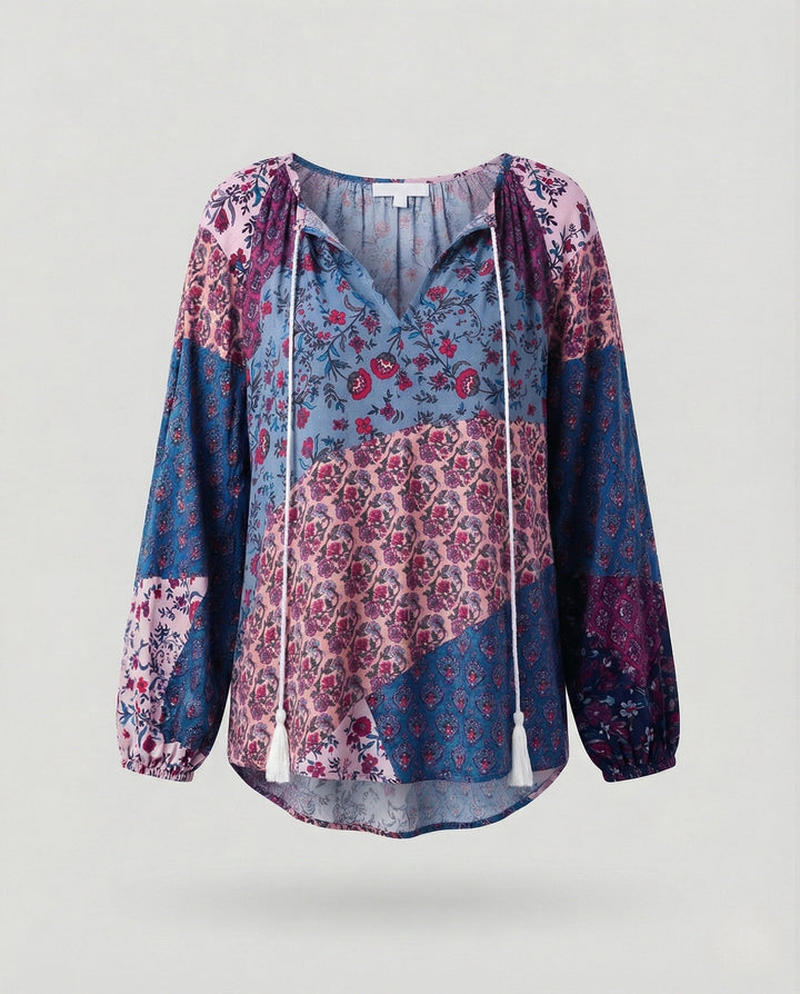 Tierney | Women's Boho Patchwork Long Sleeve Blouse - Image 8