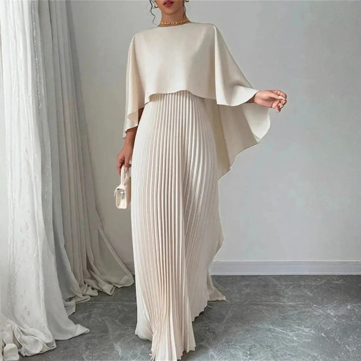 Tivona | Women's Cape Overlay Pleated Maxi Dress - Cream - Image 1