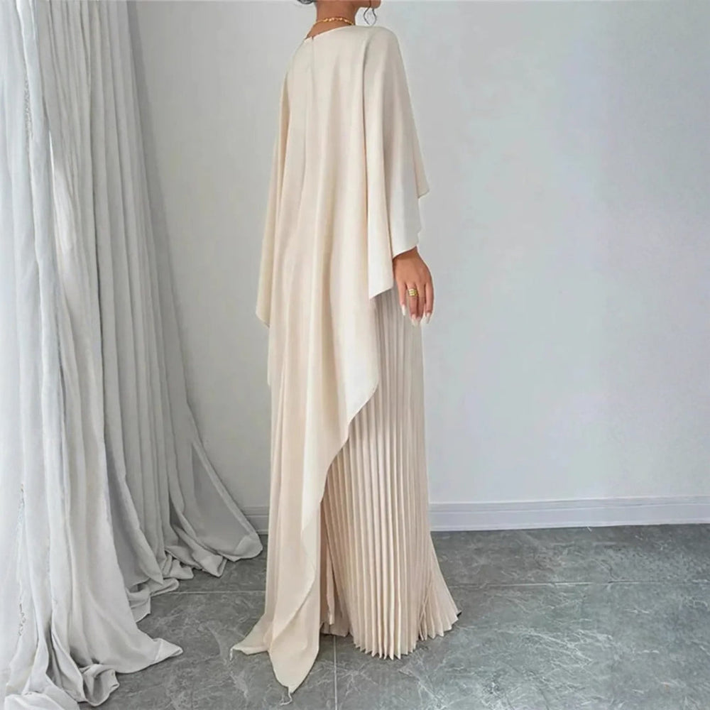 Tivona | Women's Cape Overlay Pleated Maxi Dress - Cream - Image 2