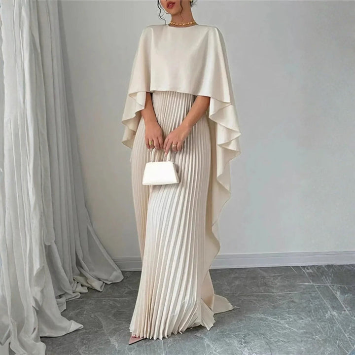 Tivona | Women's Cape Overlay Pleated Maxi Dress - Cream - Image 3