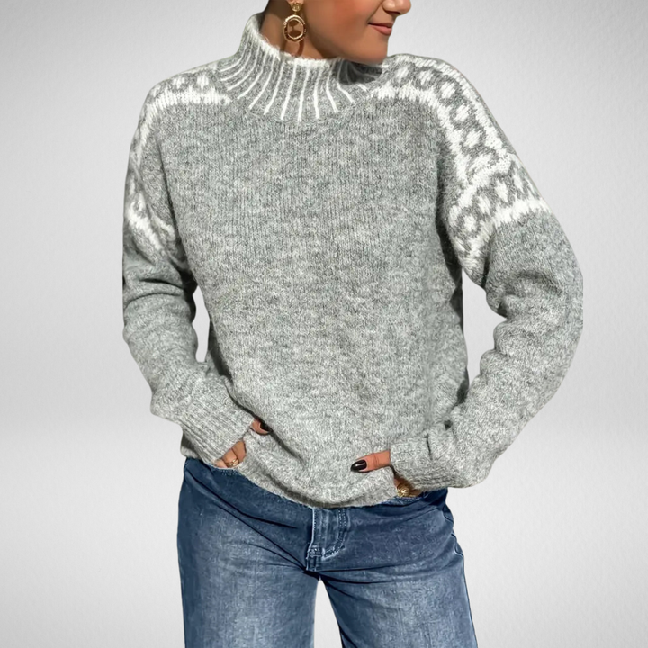 Tivona | Women's Mock Neck Knit Sweater - Light Grey - Image 1