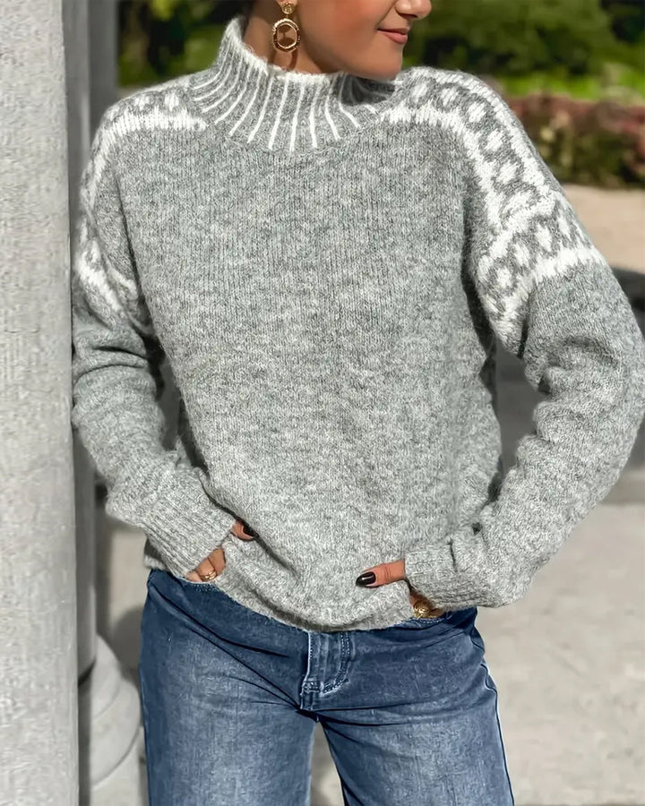 Tivona | Women's Mock Neck Knit Sweater - Light Grey - Image 2