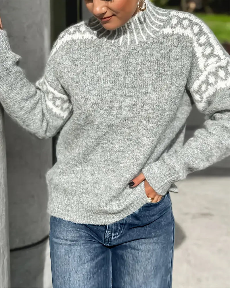 Tivona | Women's Mock Neck Knit Sweater - Light Grey - Image 4