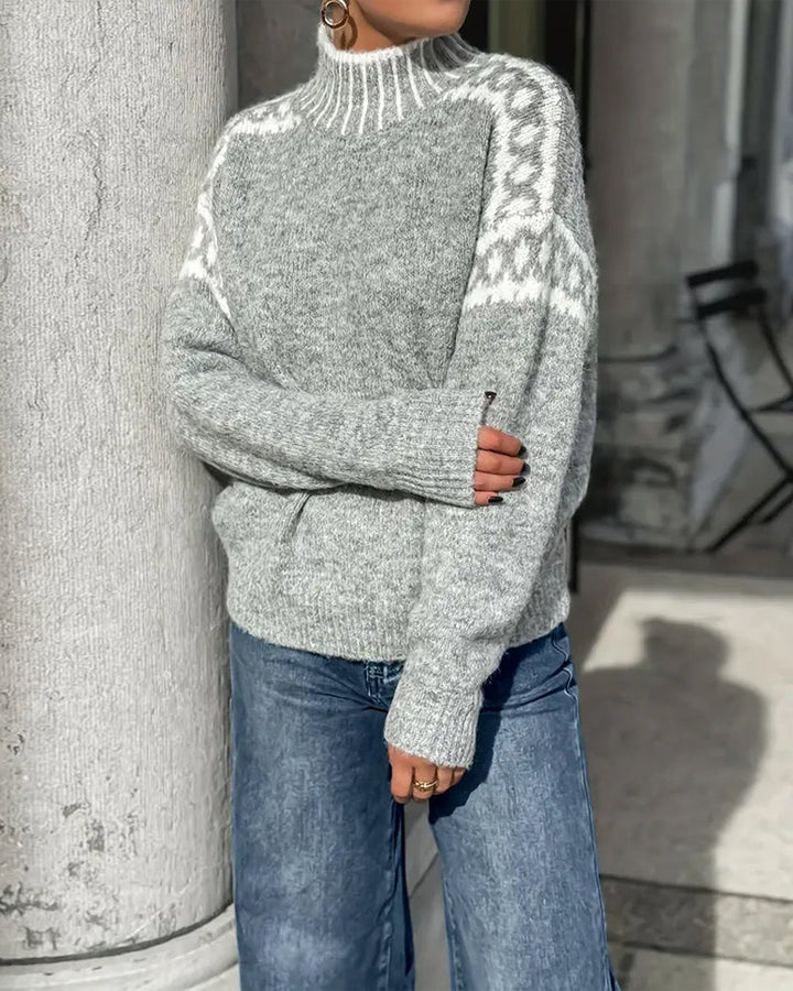 Tivona | Women's Mock Neck Knit Sweater - Light Grey - Image 6