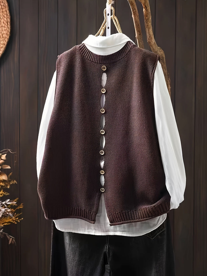 Vanthea | Women's Knit Sweater Vest and Shirt Set - Black - Image 4