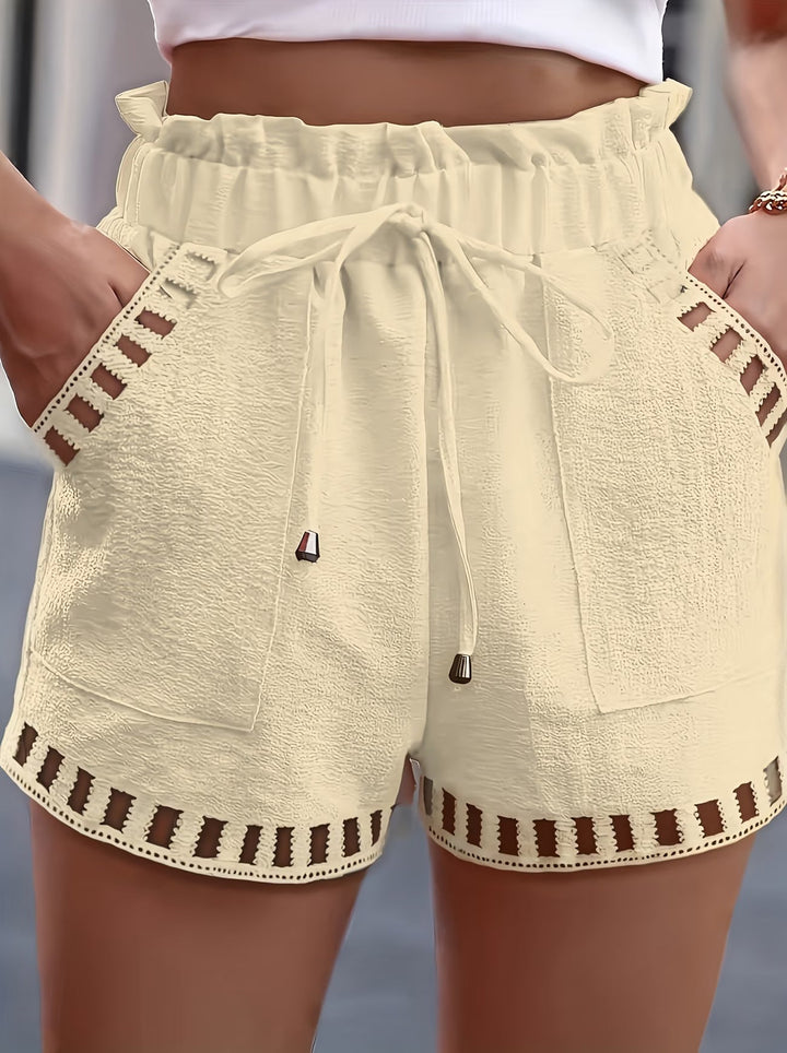 Vanya | Women's High Waist Lace Trim Drawstring Shorts - White - Image 4