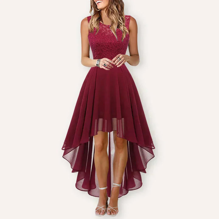 Vanya | Women's Lace High Low Sleeveless Midi Dress - Burgundy - Image 1